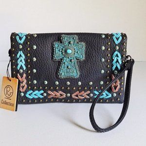 P&G Collection Turquoise Cross Clutch/Shoulder Bag